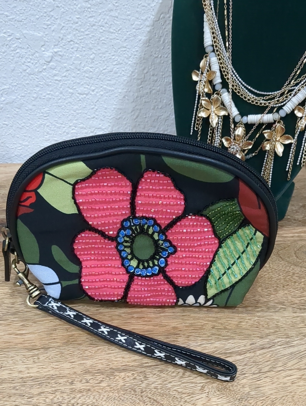 ISABELLA FIORE Embroidered Pink Floral Wristlet Clutch